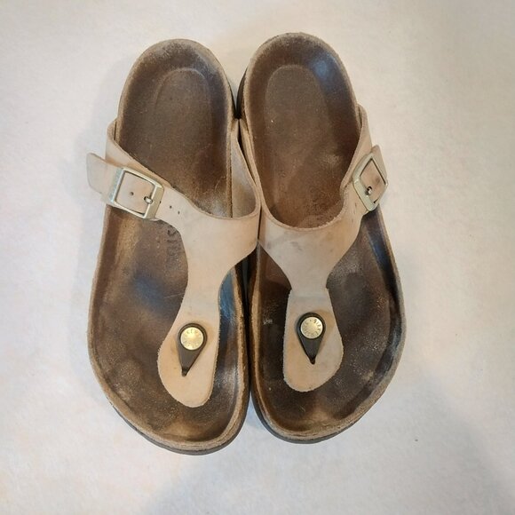 Birkenstock Sandals Women 5 5.5 Beige Gizeh Birko Flor Thong Slip On Flats EU 36 - Picture 2 of 13